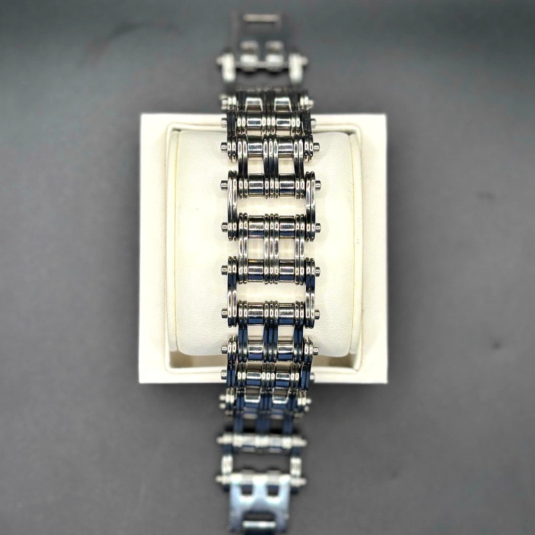 Men's Stainless Steel Motorcycle Double Chain Link 8.5" Bracelet Signed NEW