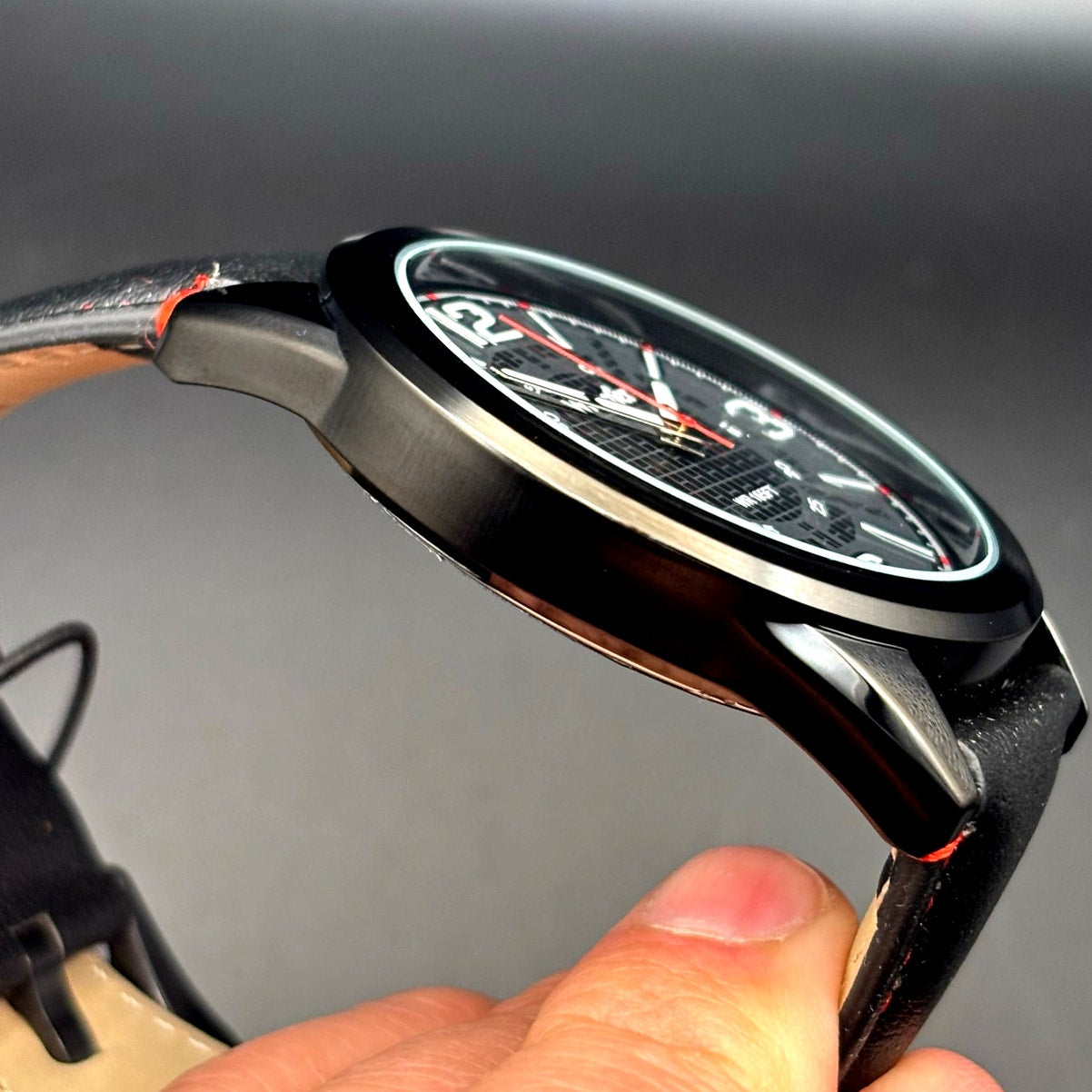 Wrangler WRW2400-1A Mens Black Analog Watch Black Leather Red Stitching Strap
