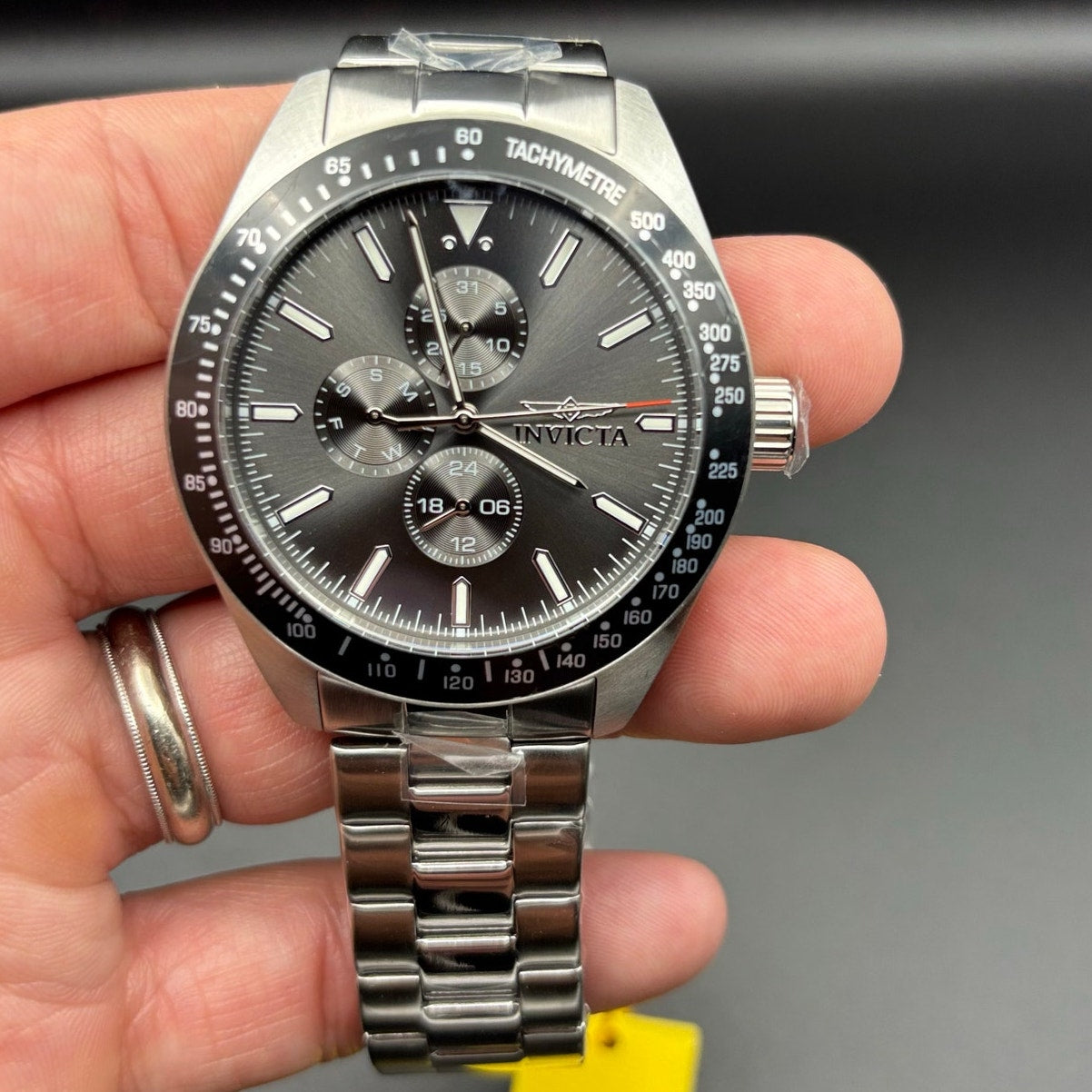 Invicta Aviator 47592 Men’s 45mm Quartz Charcoal Dial SS Bracelet 100M NIBWT