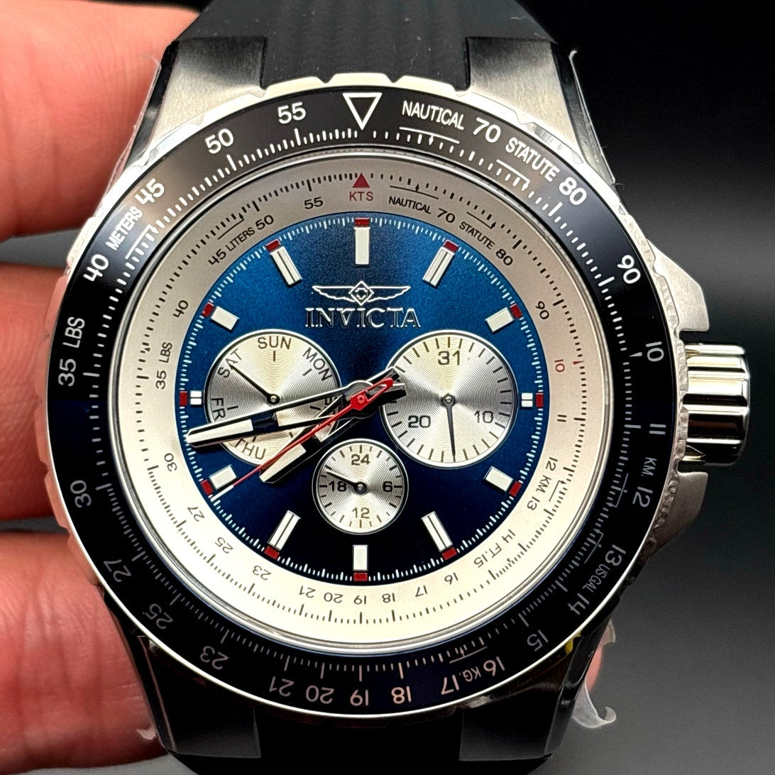 Invicta 32916 Aviator Skyshock Men's Blue Dial Black Silicone Strap Watch NIBWT