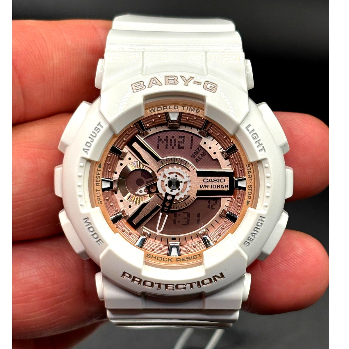 Casio Baby-G BA-110-7A1 White Rose Gold Analog Digital Women's Watch 100M NIBWT