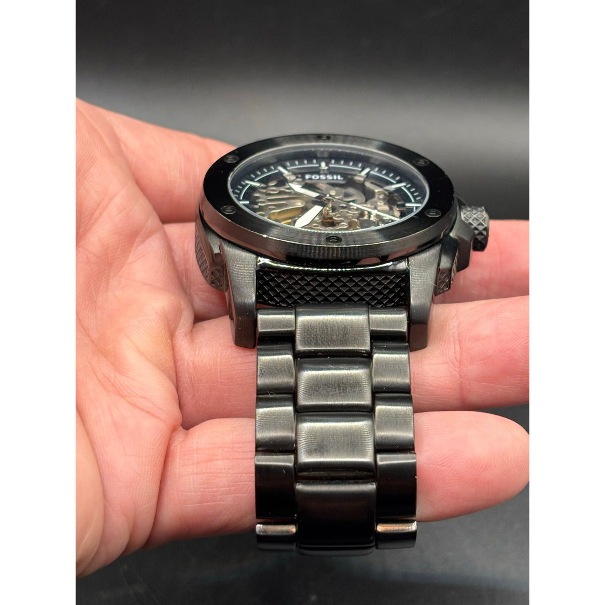 Fossil ME3080 Modern Machine Automatic Skeleton Black Steel Men’s Watch 50mm