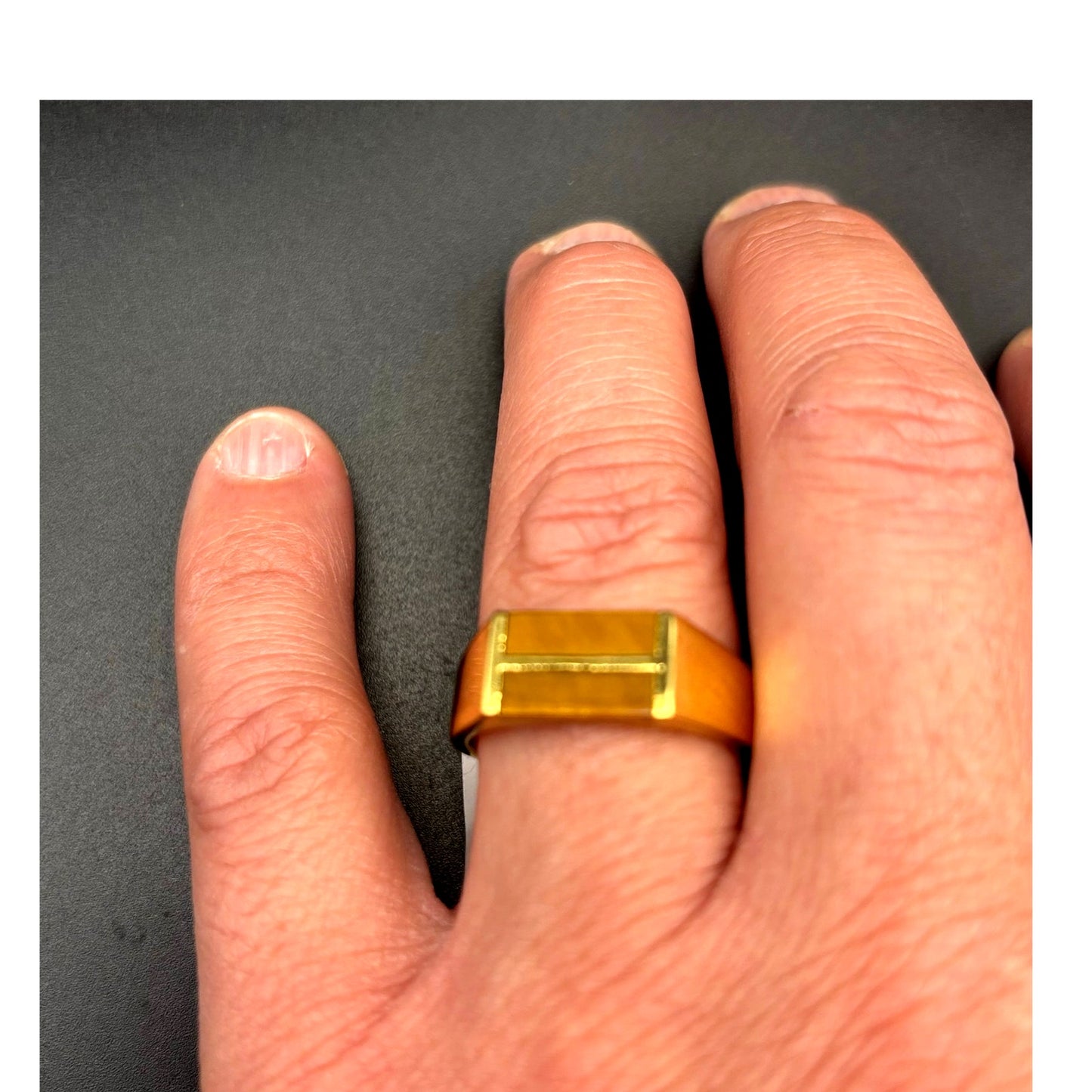 Blackjack BJZ77GTE Men’s Gold Stainless Steel Tiger Eye Bar Ring  SZ # 11 NIBWT