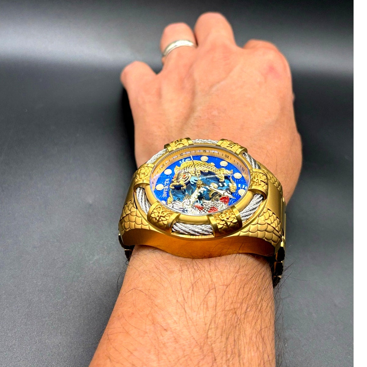 Invicta 32342 Bolt Trinitite Koi Automatic Gold Blue Skeleton Dial 52mm