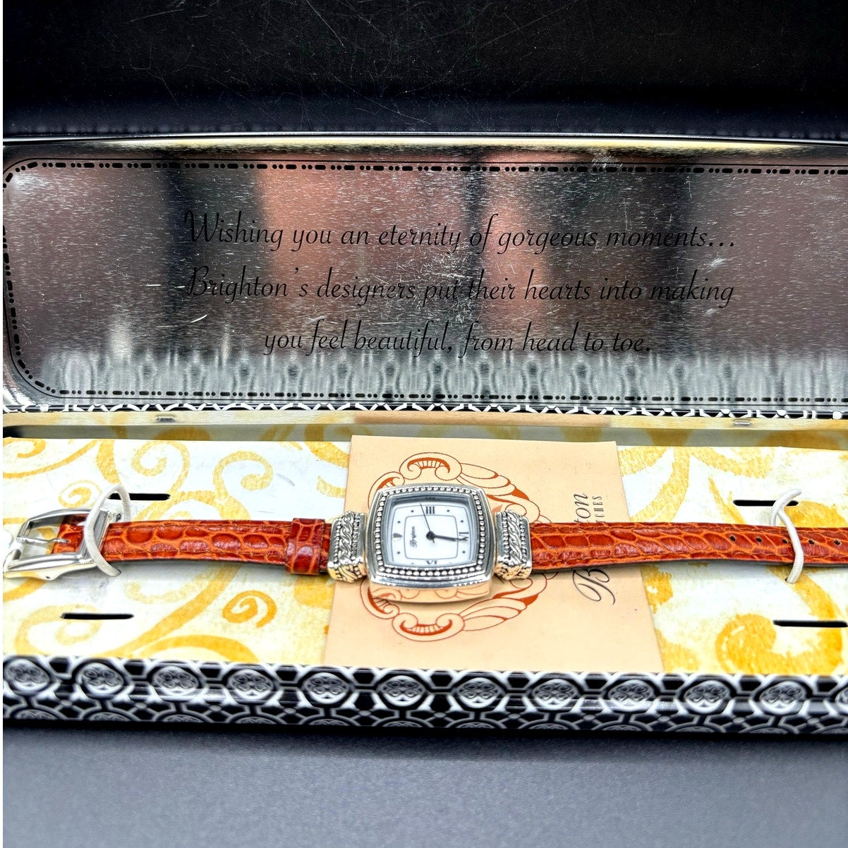 Brighton Toulouse W3130 Womens Reversible Brown Black Leather Strap Watch NIBWT