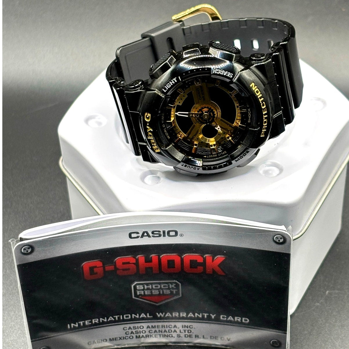 Casio Baby-G BA-110-1A Glossy Black Gold Analog Digital 100M Women's Watch NIB