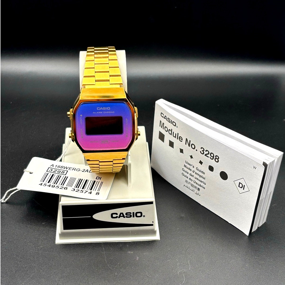 LWS Solarwave Prism A168 Gold Tone Stainless Steel Bracelet Digital Mod Watch