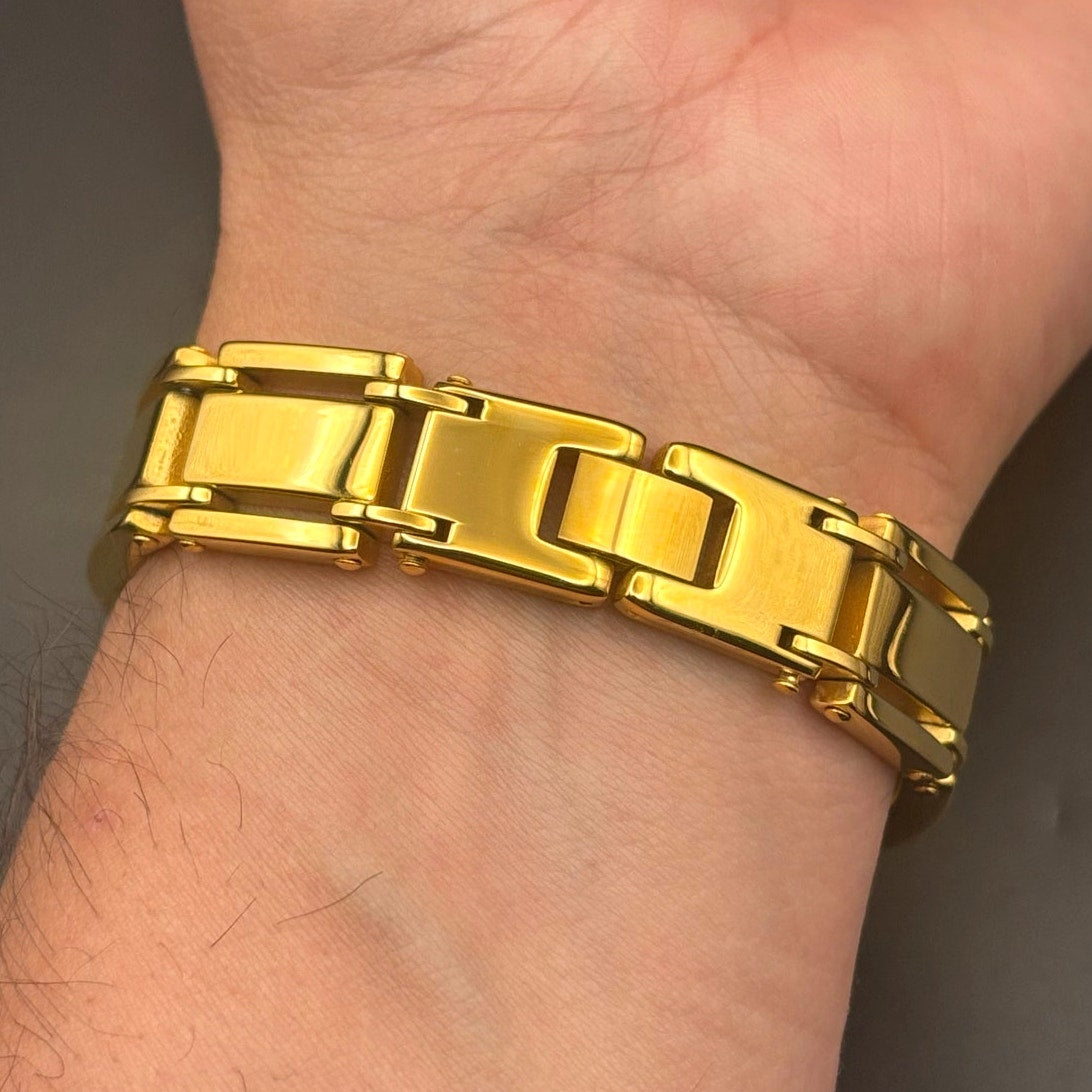 Mason Parker Men’s Gold Plated Stainless Steel ID Bracelet w/Cubic Zirconia NWT