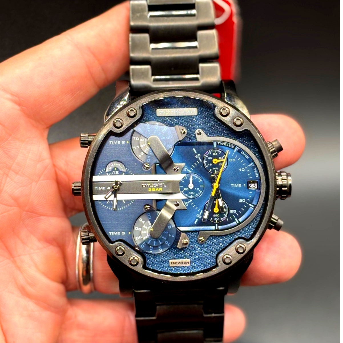 Diesel Mr Daddy 2.0 DZ7331 Blue Dial Multi Time Zone Chronograph Men's Watch NIB
