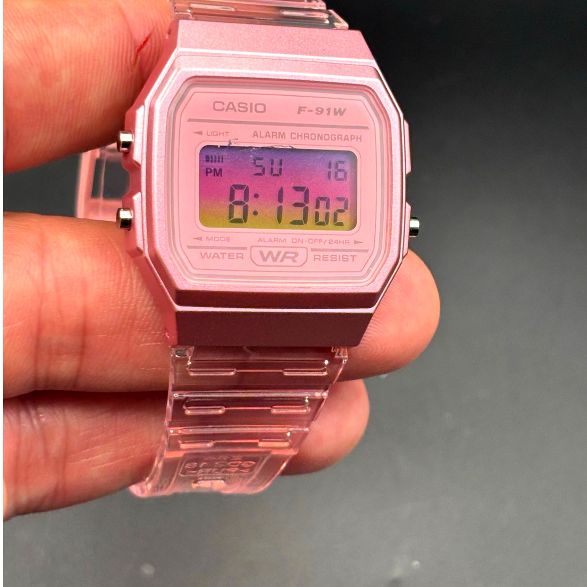 LWS Rosé Prism F91W Pink Clear Strap Digital Mod Watch