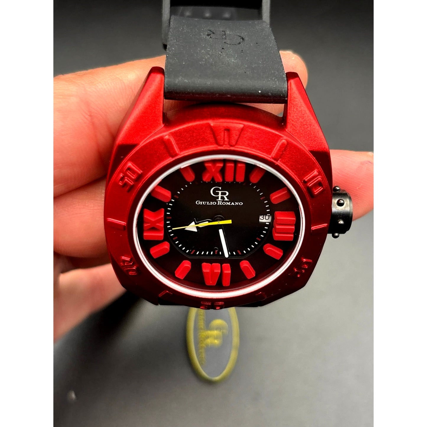 Giulio Romano Men’s Termoli GR-6000-17-004 Red Bezel Black Rubber Watch LNIB