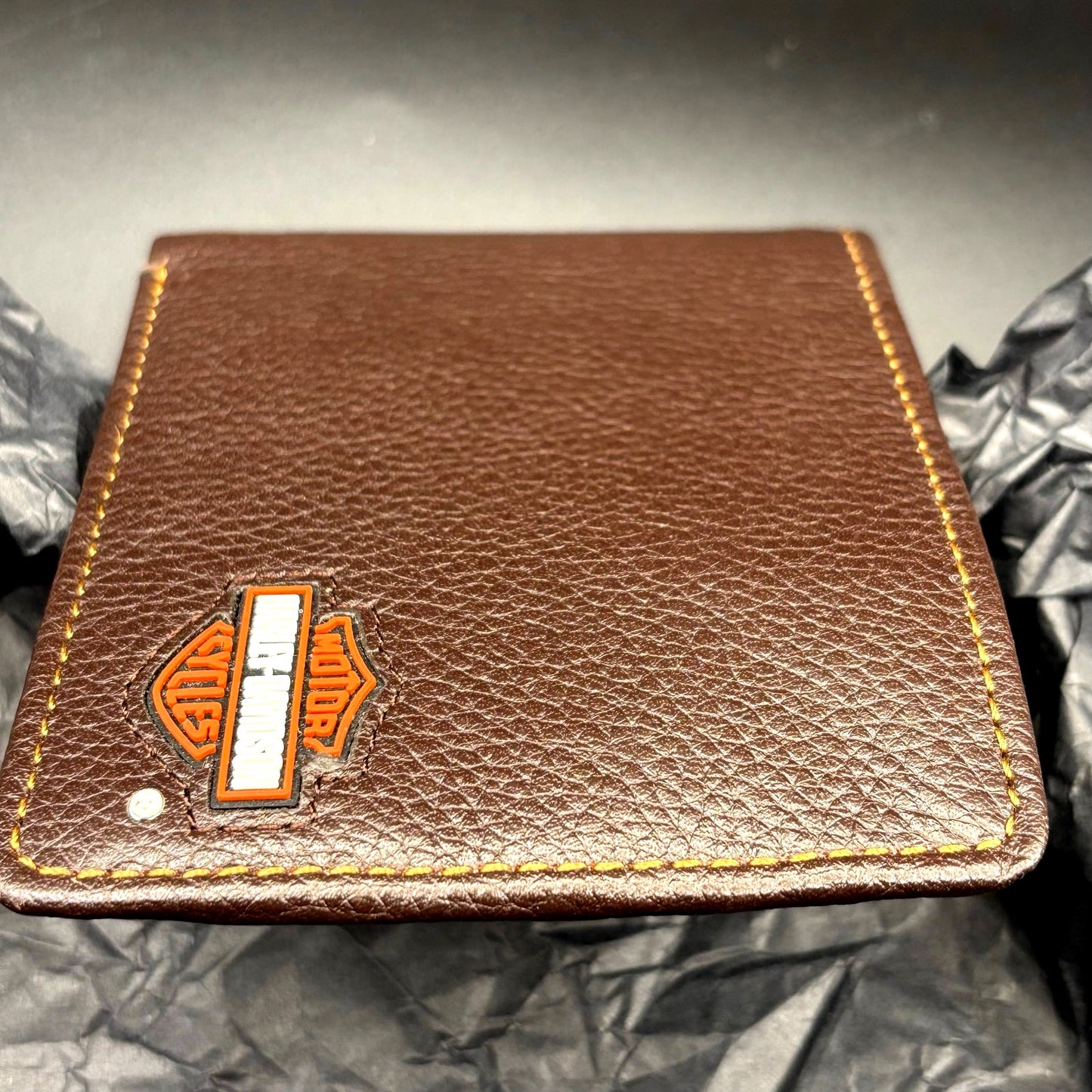 Harley Davidson Mens Genuine Leather RFID Bifold Wallet MWM077 Brown NWT