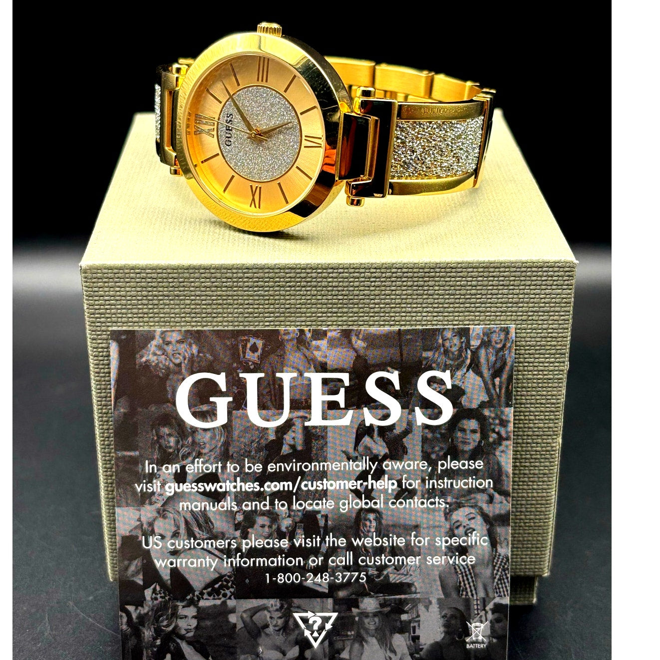 Guess Aurora Women's Gold-Tone Stainless Steel & Zwarovski Crystals Bangle Watch