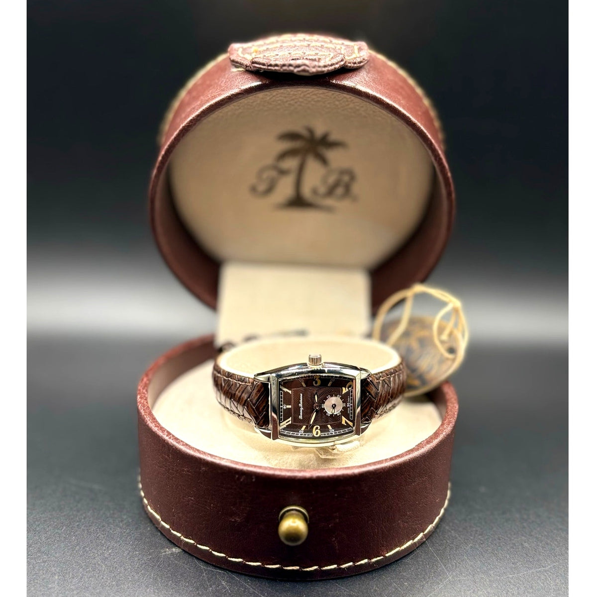 Tommy Bahama TB2126 Swiss Quartz Brown Leather Tonneau Women's Watch NIBWT