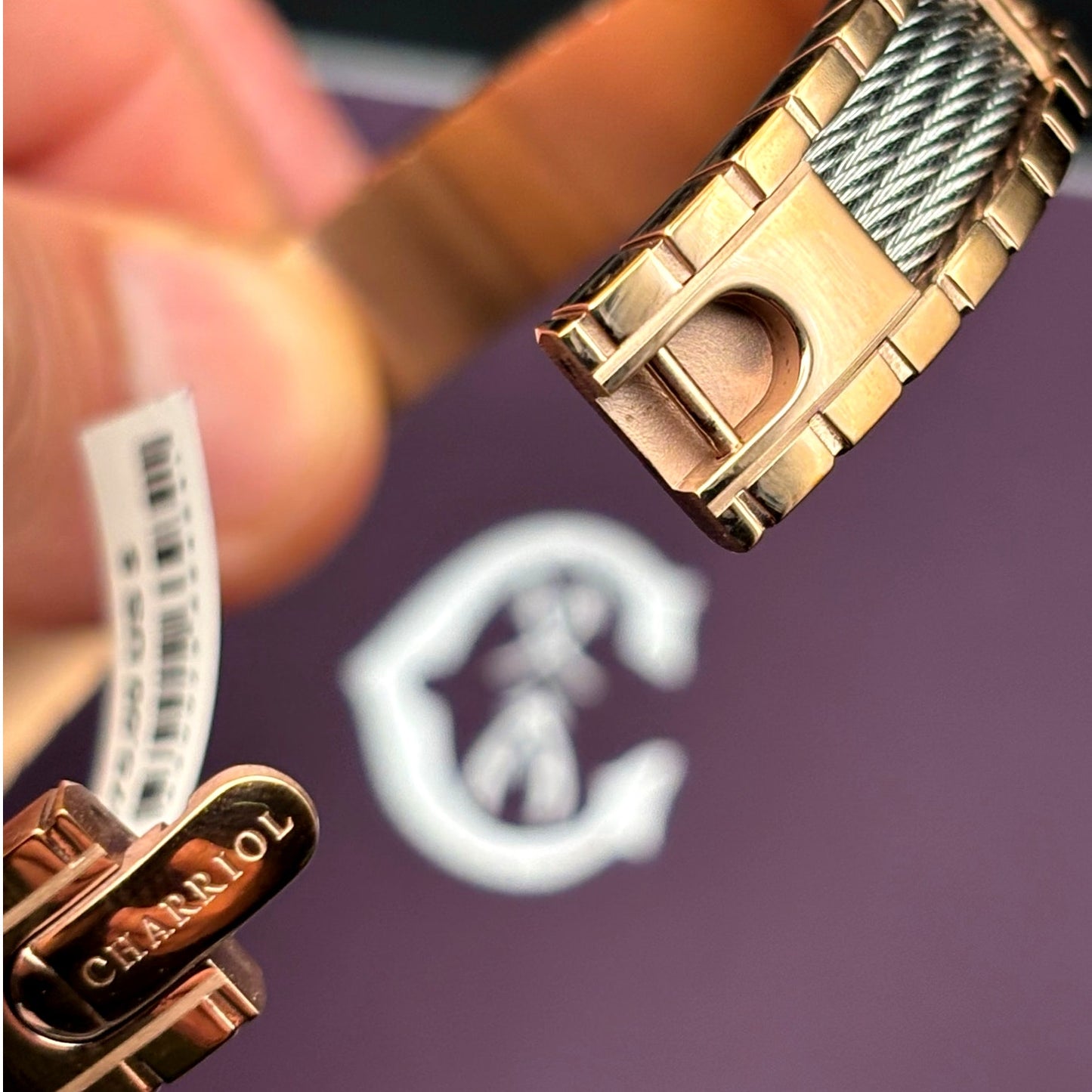 Charriol FAITH Stainless Steel & Rose Gold PVD Cable Bracelet 04-102-1139-17FA