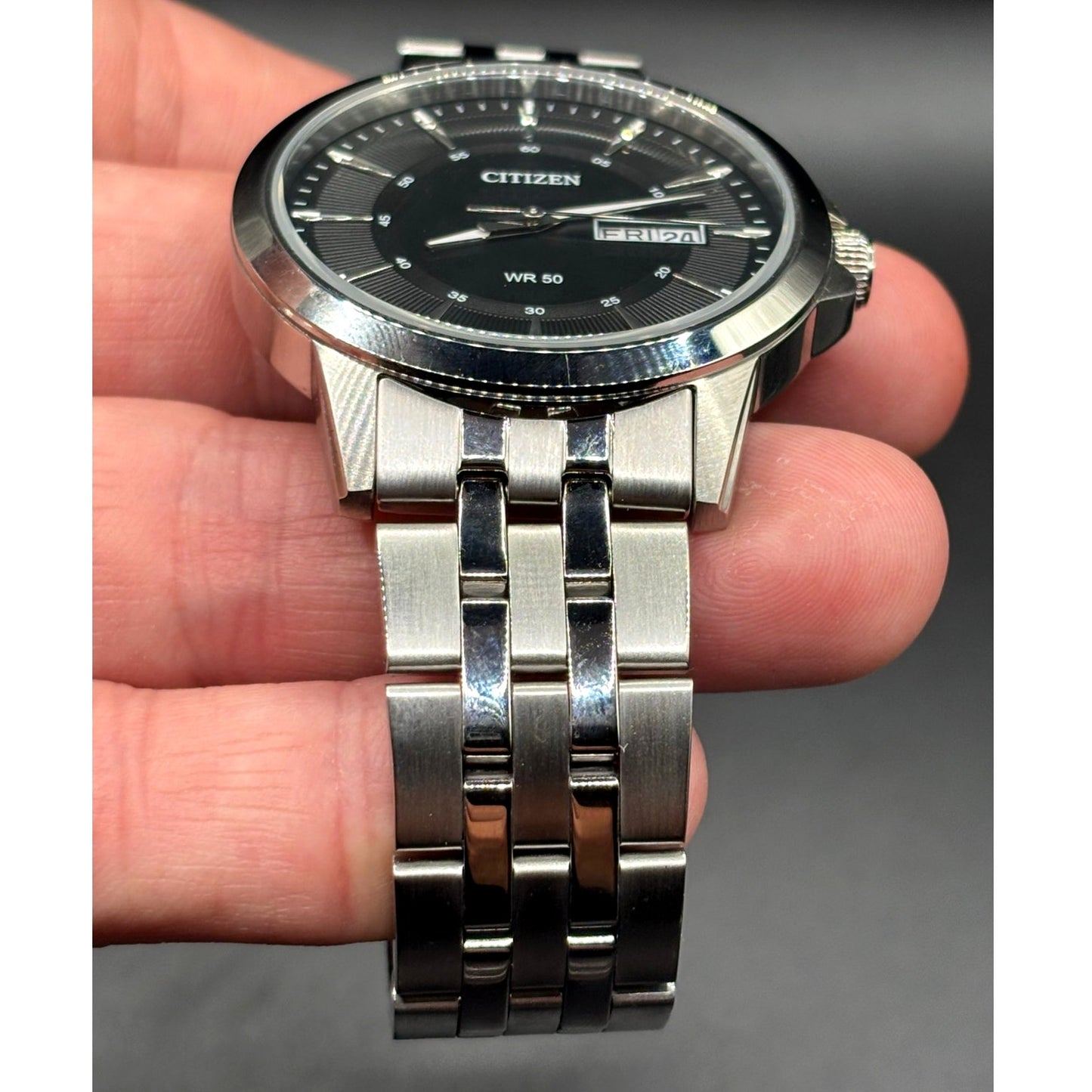 Citizen BF2011-51E Black Sunray Dial Day Date Quartz Men’s Stainless Steel Watch
