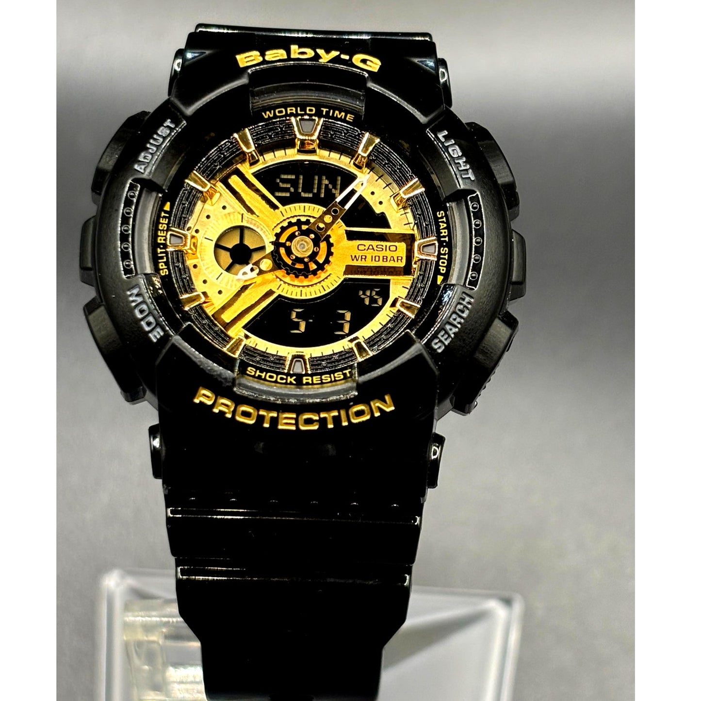 Casio Baby-G BA-110-1A Glossy Black Gold Analog Digital 100M Women's Watch NIB