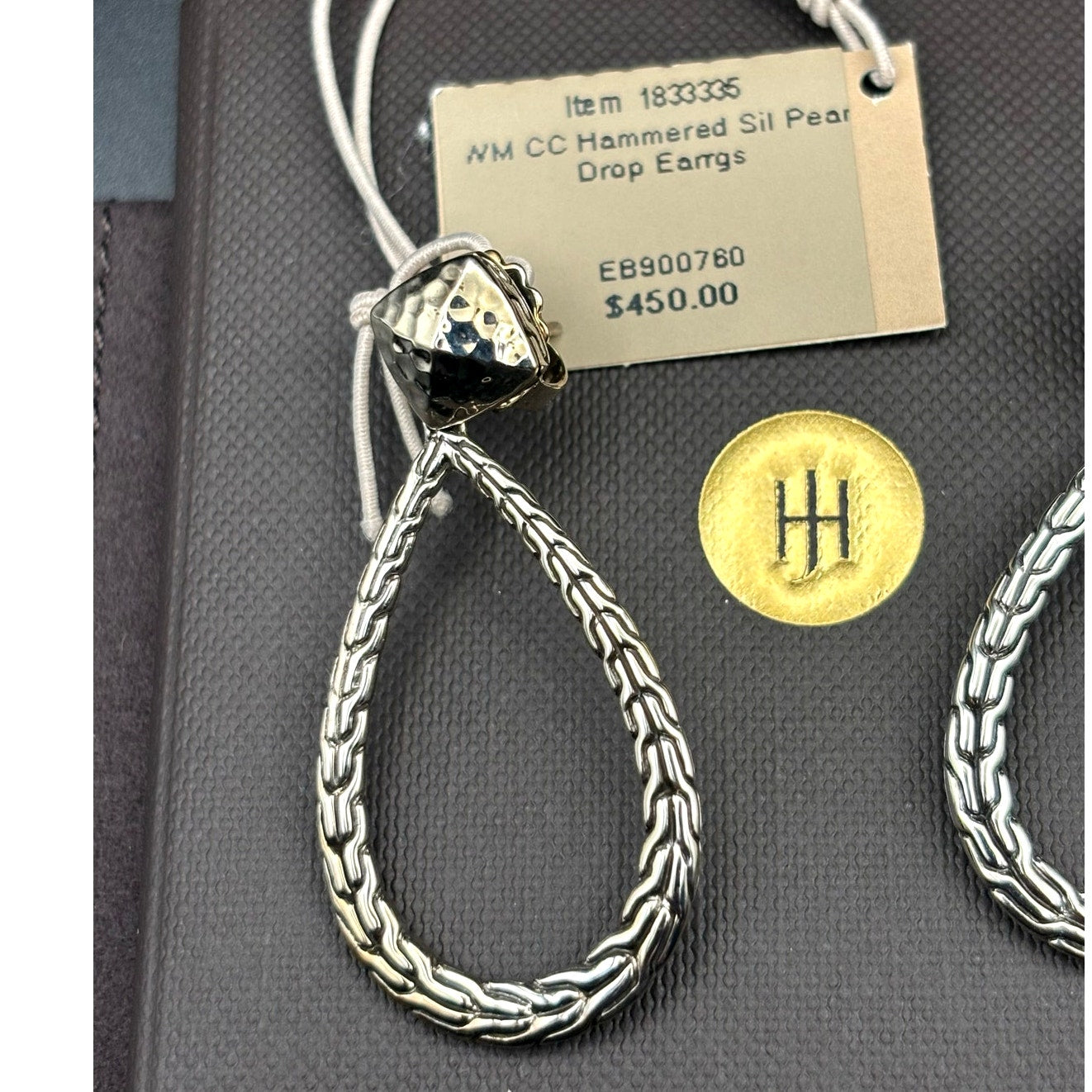 John Hardy 1833335 Womens Classic Chain Hammered Silver Pear Drop Earrings NIBWT