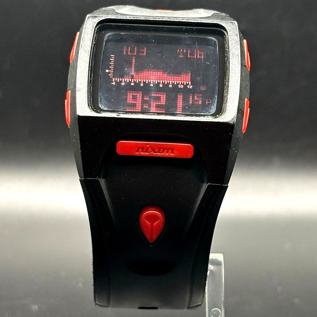 Nixon Lodown Digital Tide Surf Watch Black Red 100M Water Resistant