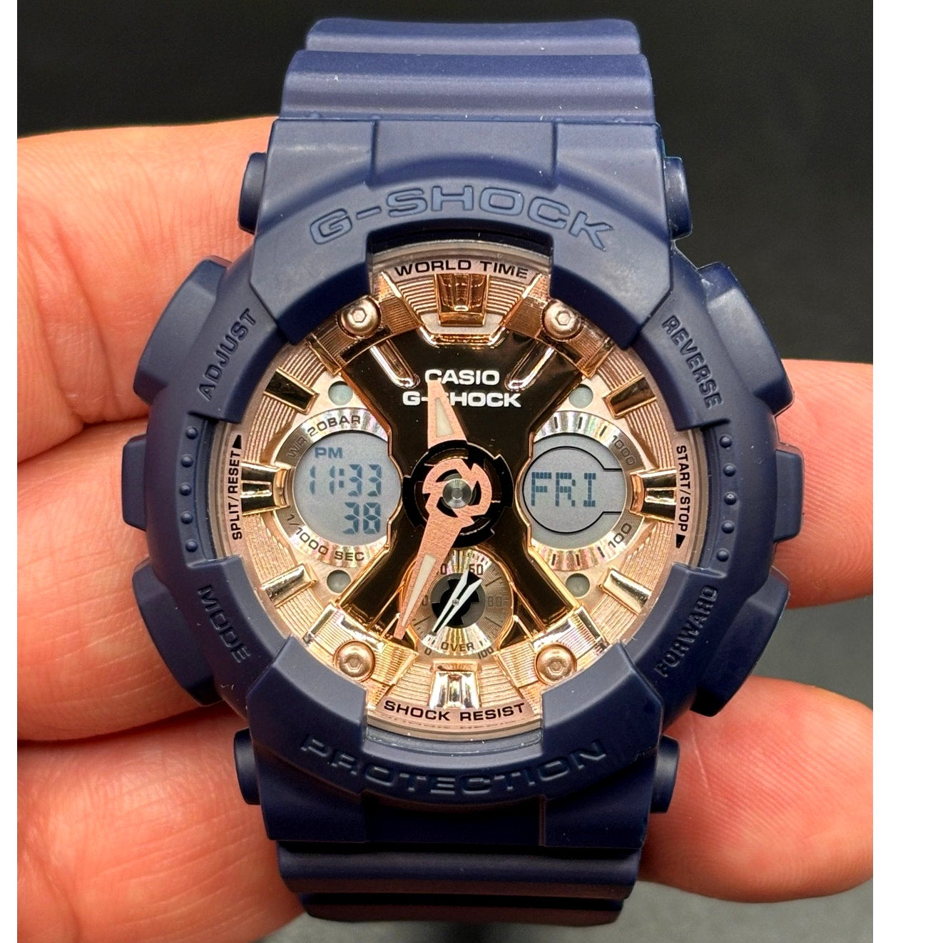 Casio G-Shock GMA-S120MF-2A2 Navy Blue Rose Gold Women’s Watch NIBWT