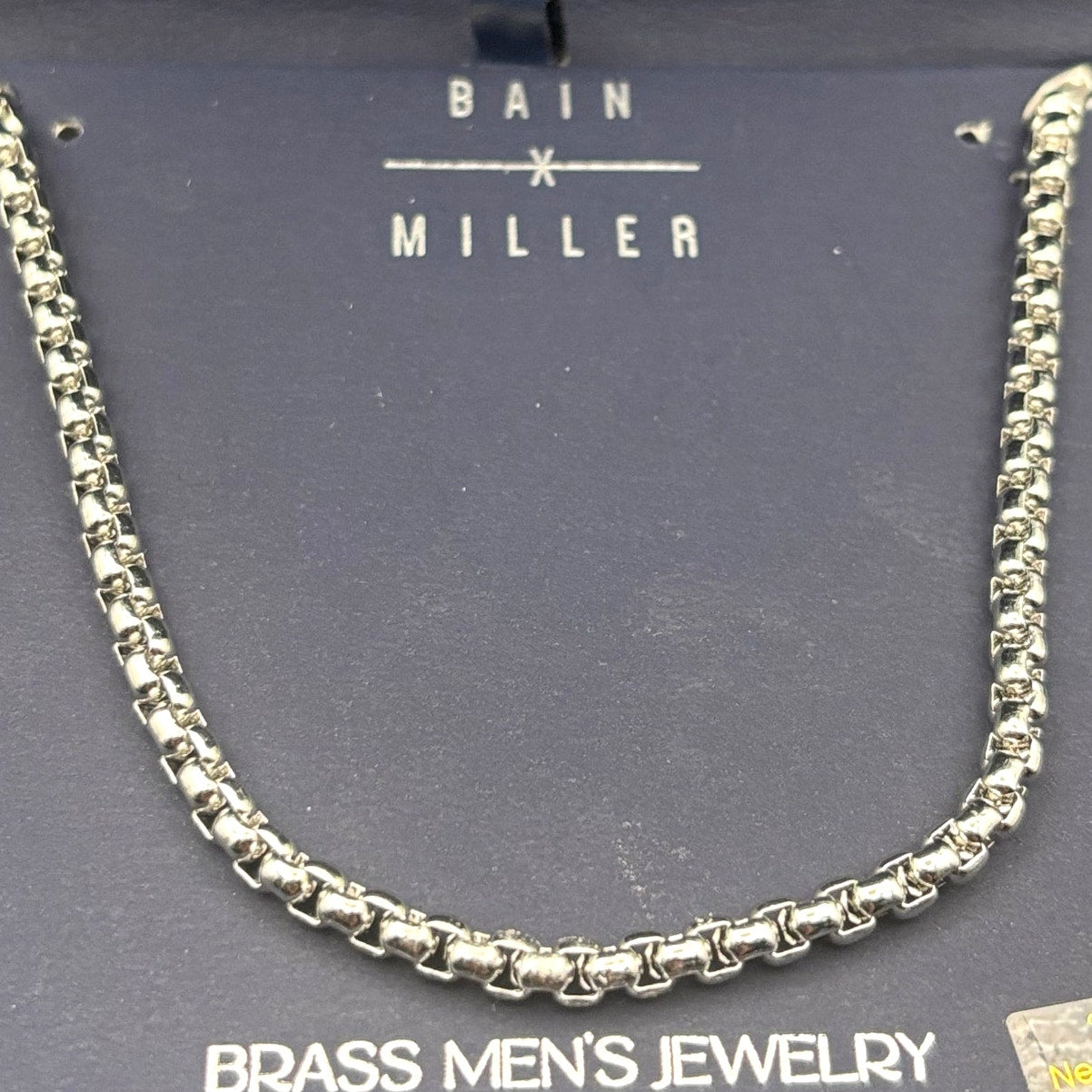 Bain Miller Men’s Silver Tone Brass Box Chain Necklace 21 Inches NIB