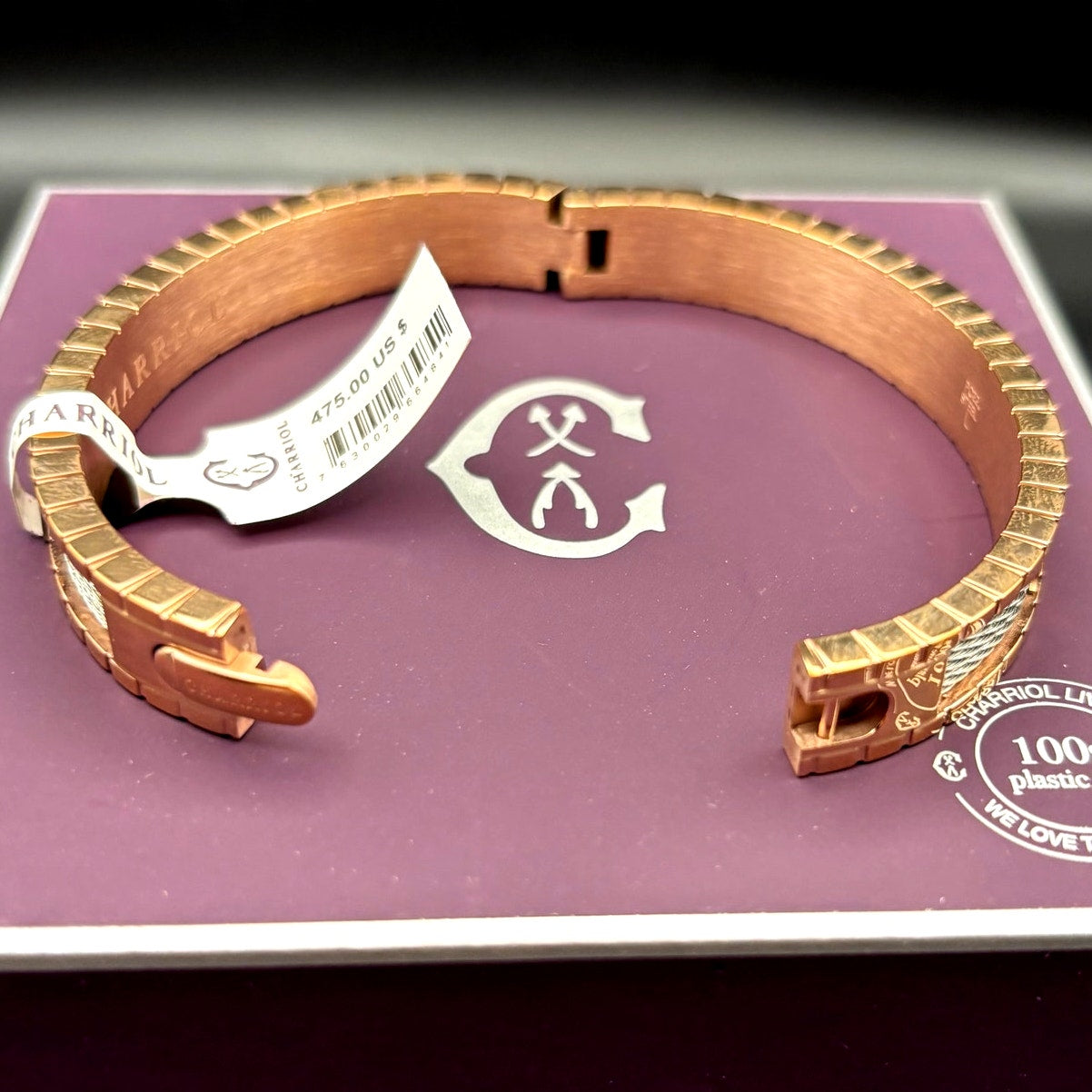 Charriol FAITH Stainless Steel & Rose Gold PVD Cable Bracelet 04-102-1139-17FA