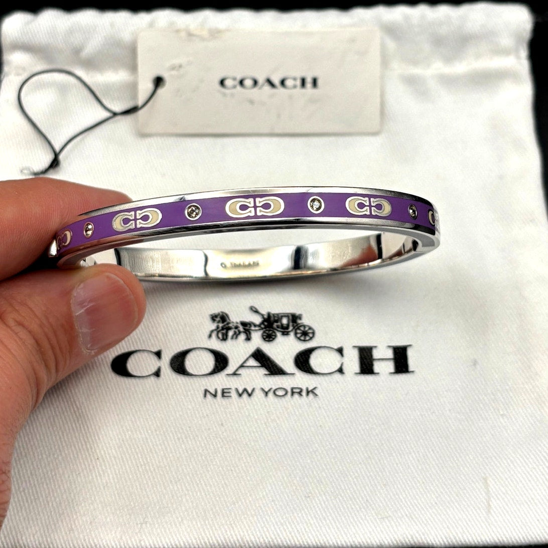 Coach CY053 Kissing Signature Enamel Hinged Bangle Purple and Blue Color NIBWT