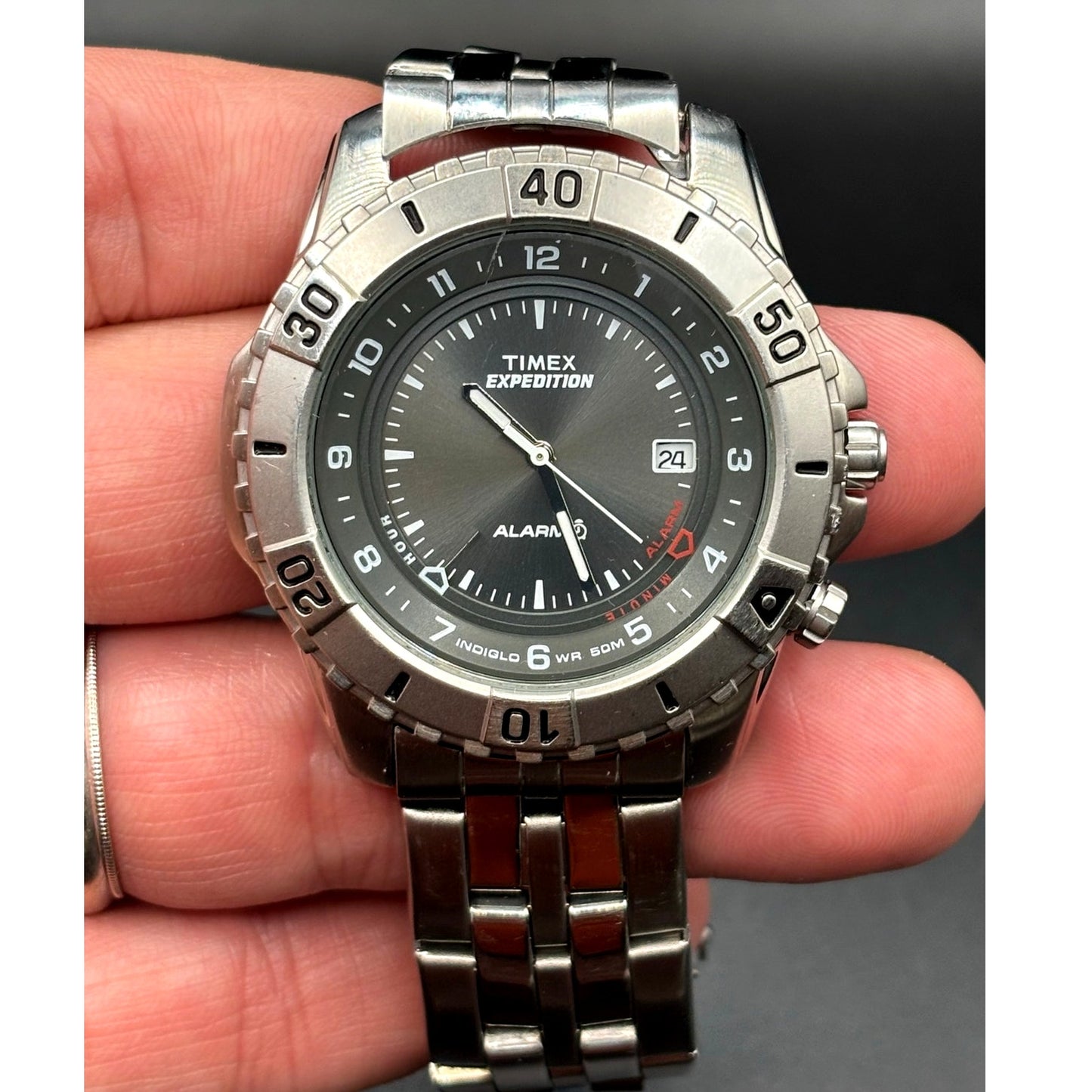 Timex Expedition T43391 Shenmue Alarm Indiglo Steel Bracelet 39mm Vintage Watch
