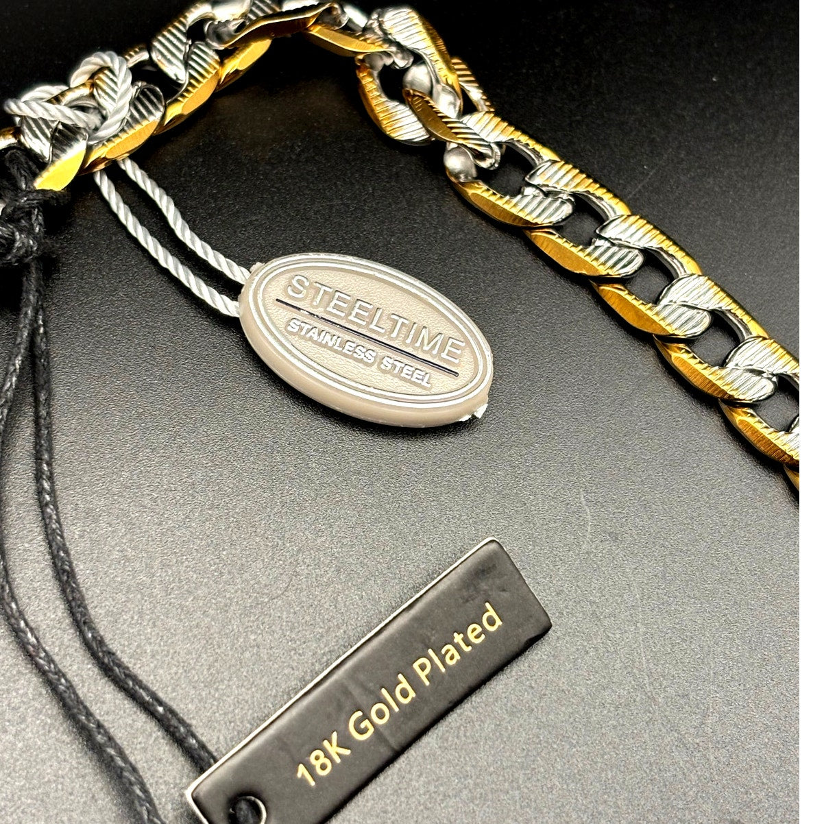 Steeltime 24" Men's 18k gold plated stainless steel flat curb chain necklace NWT