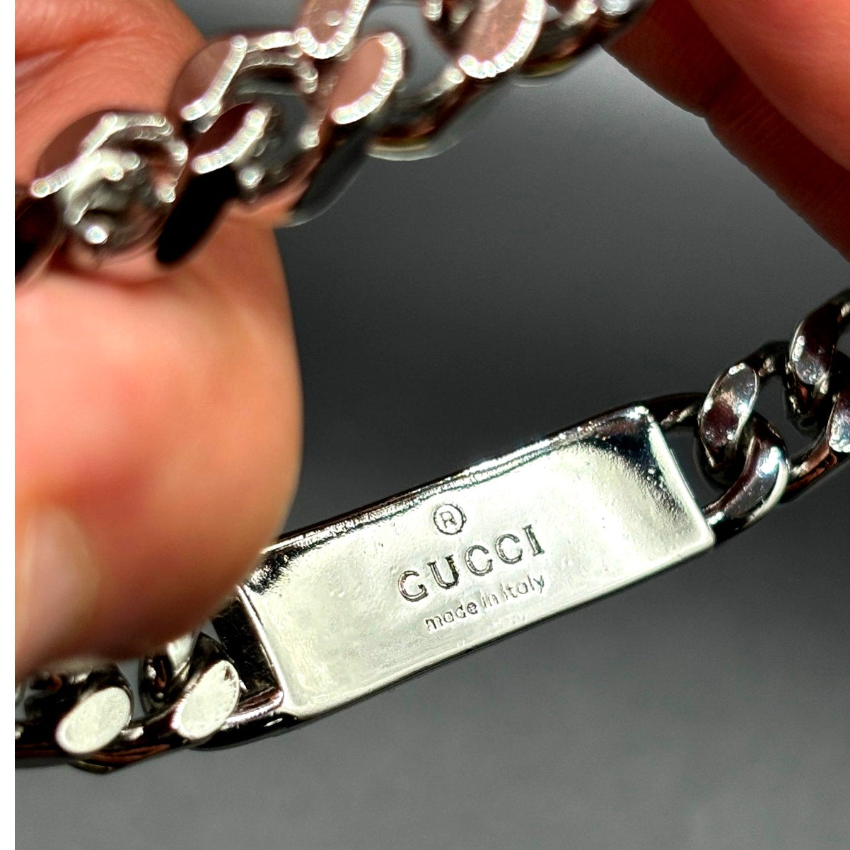 Gucci Sterling Silver Turquoise Enamel Logo ID Unisex Bracelet 7.5 NIB