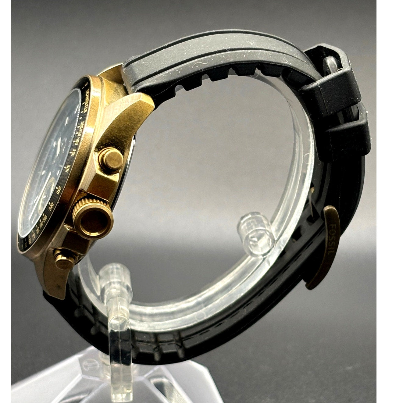 Fossil Decker DE-5003 Chronograph Black Dial Bronze Tone Silicone Strap Watch