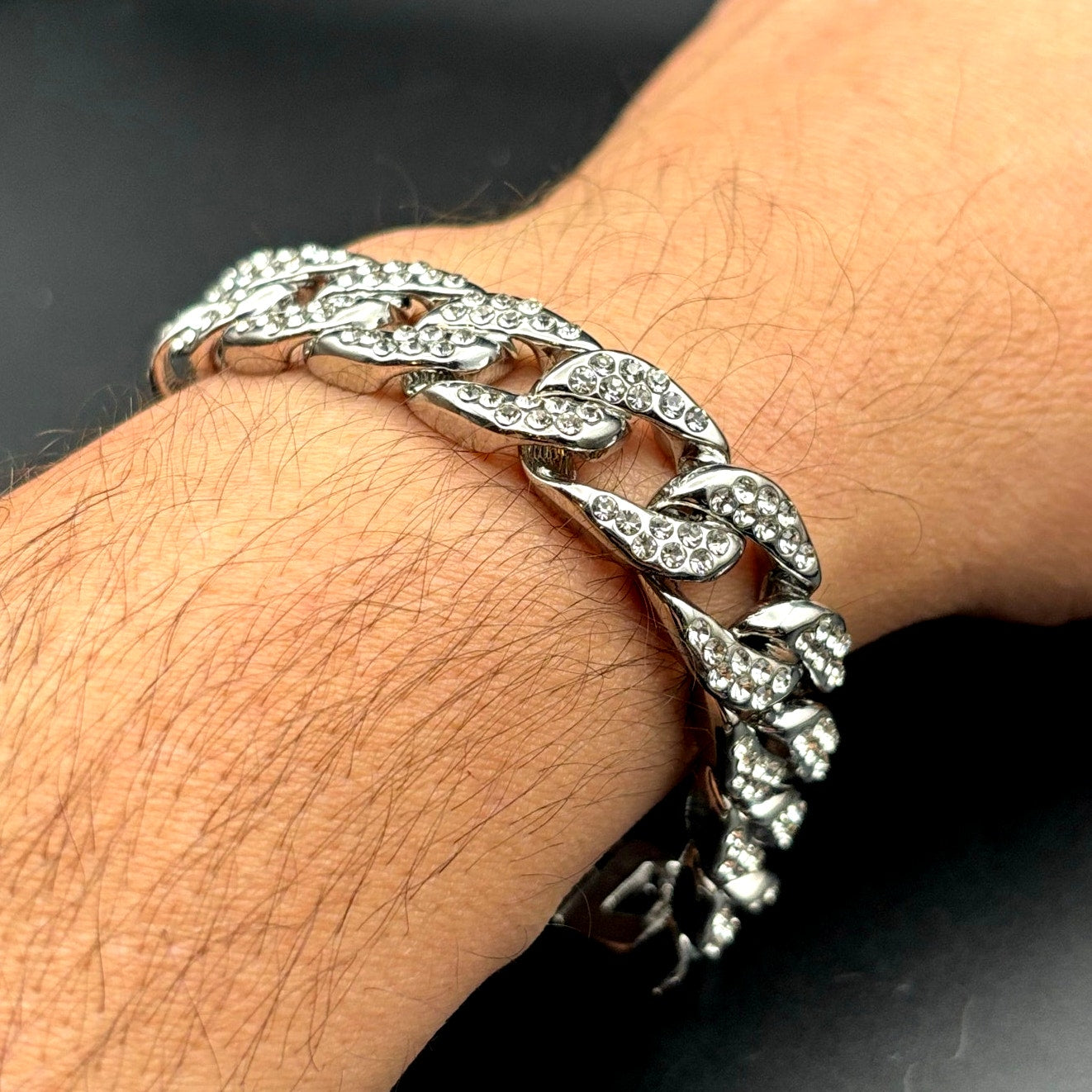 Akademiks Men’s Stainless Steel  240 Cubic Zirconia Cuban Link Iced Bracelet NWT