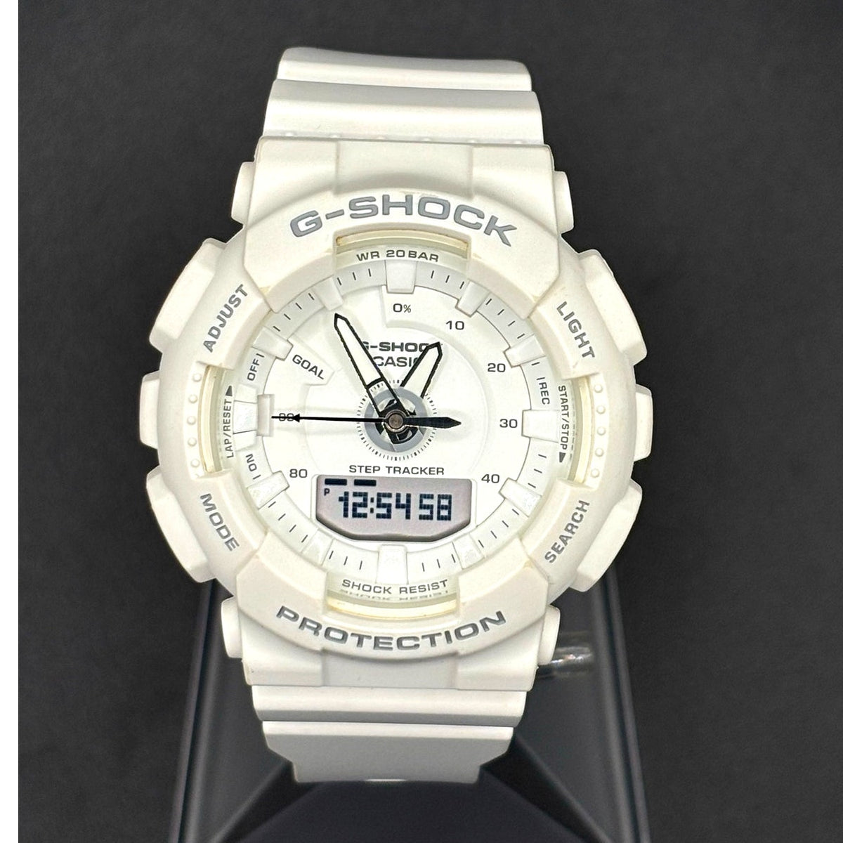 Casio G-Shock GMAS130-7A Unisex White Analog Digital Step Tracker Watch