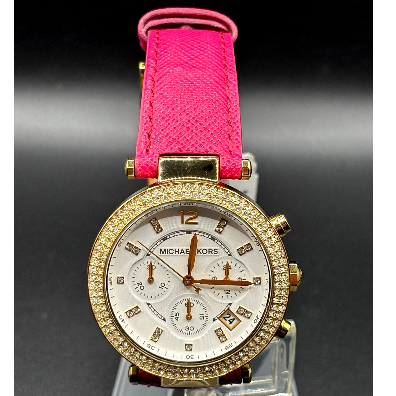 Michael Kors Parker MK2297 Crystal Chronograph Pink Leather Watch NWT