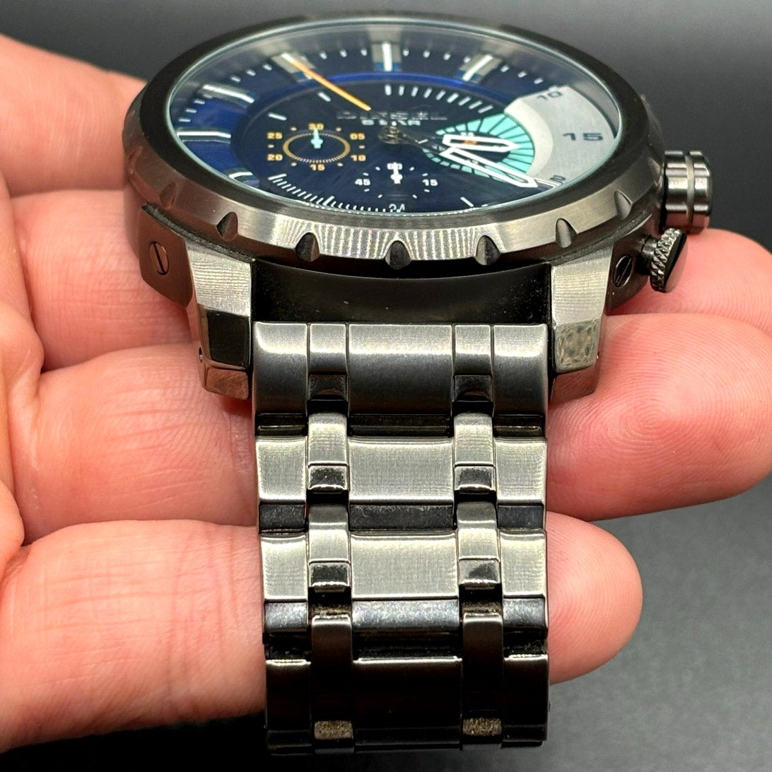 Diesel Stronghold DZ4358 Blue Dial Chronograph Gunmetal Men’s 51mm Watch