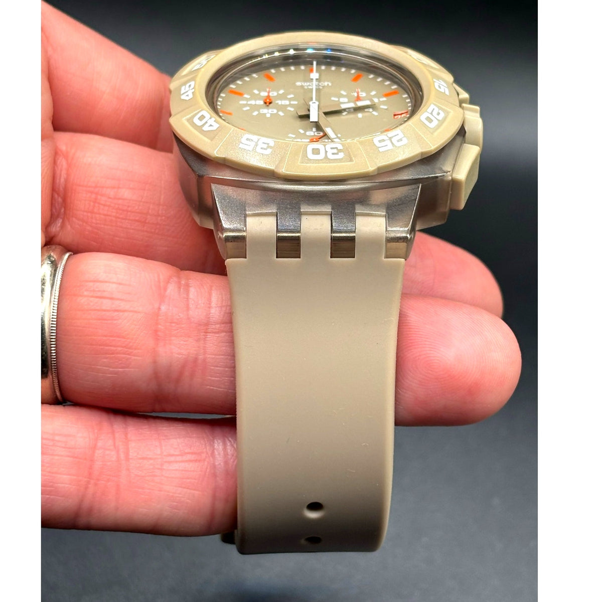 Swatch Beige Hero SUIT400 Chronograph Swiss Quartz Men’s Watch 44mm