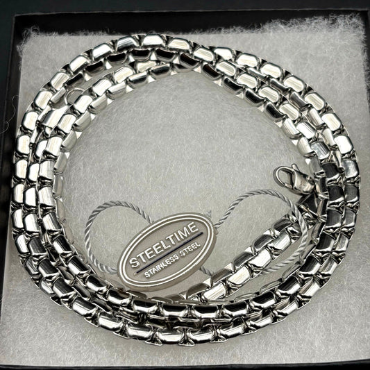 SteelTime Men's Stainless Steel Silver Plated  Fluted Link Necklace 24 Inch NWT