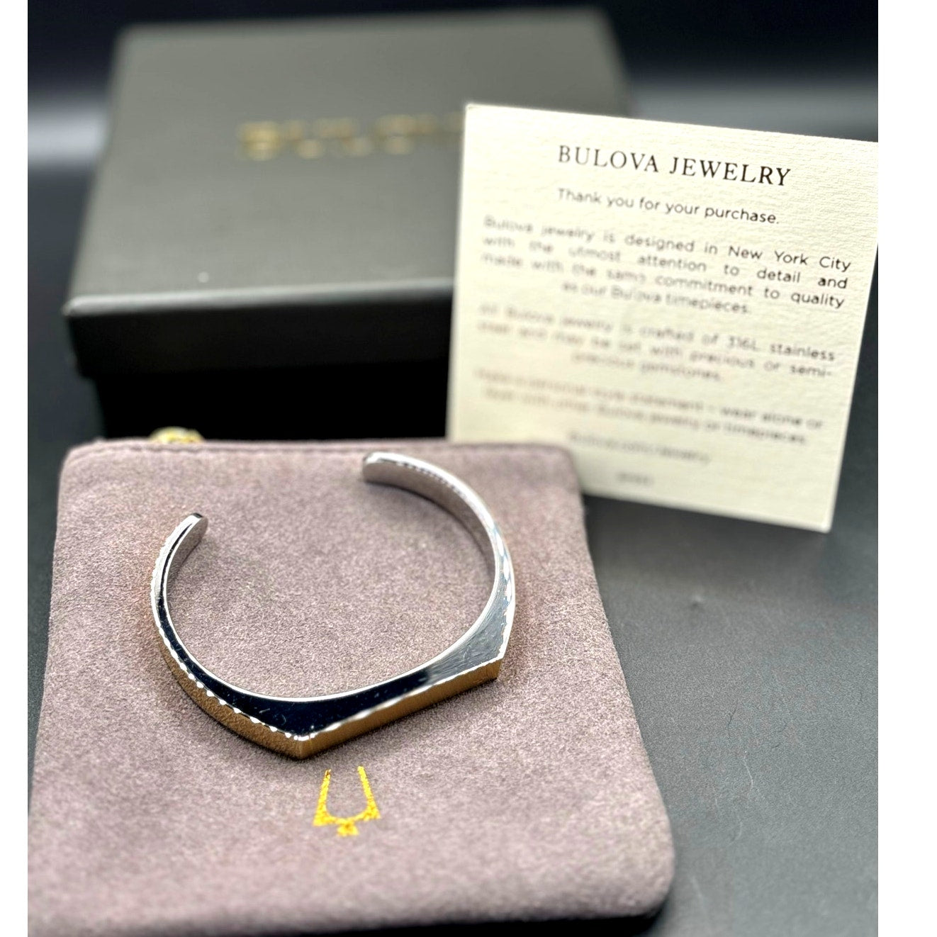 Bulova Two Tone Stainless Steel Open Cuff Bracelet Unisex Small NIB