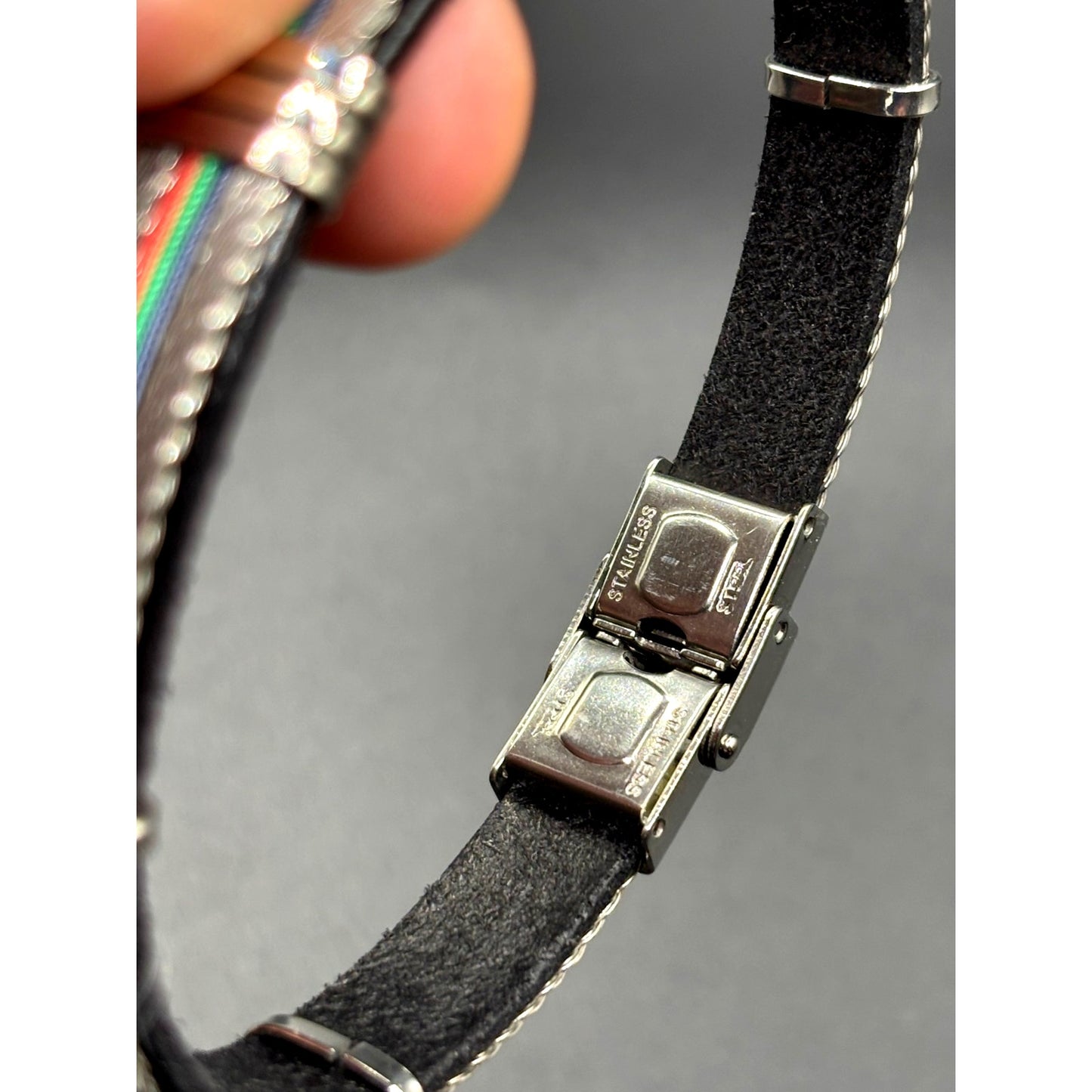 AMEN Italian Stainless Steel Cable Men's Bracelet Leather Red Green Blue NWT