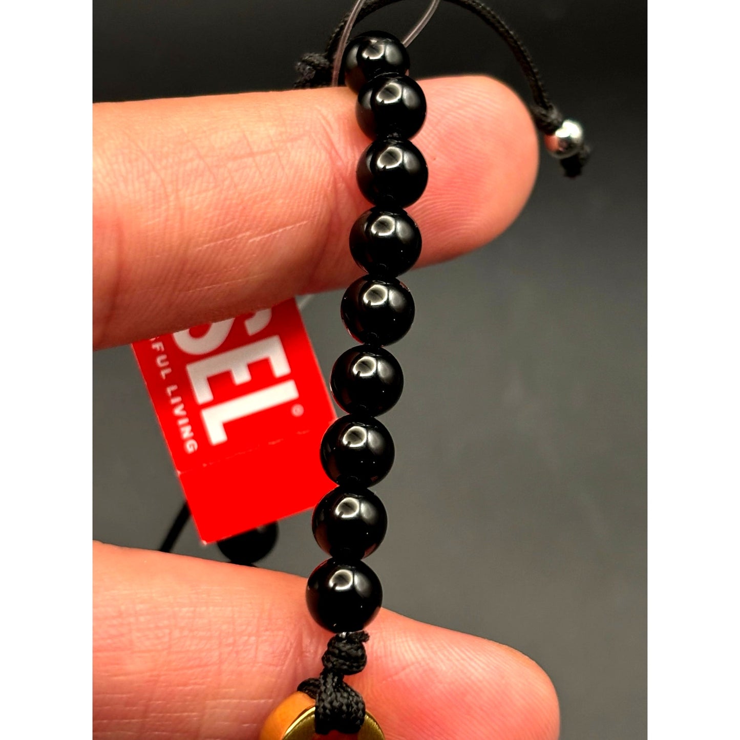 Diesel DX1360710 Men’s Black Bead Gold Tone ID Adjustable Bracelet NIBWT