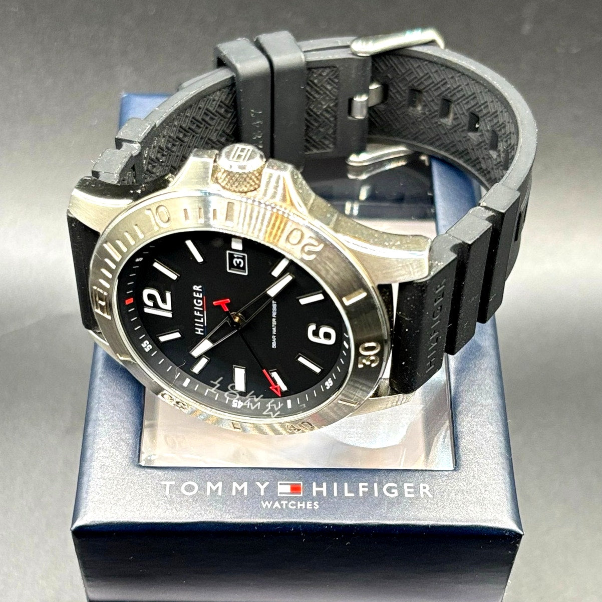 Tommy Hilfiger Ryan 1710539 Black Dial Silicone Strap Men's Watch NIB