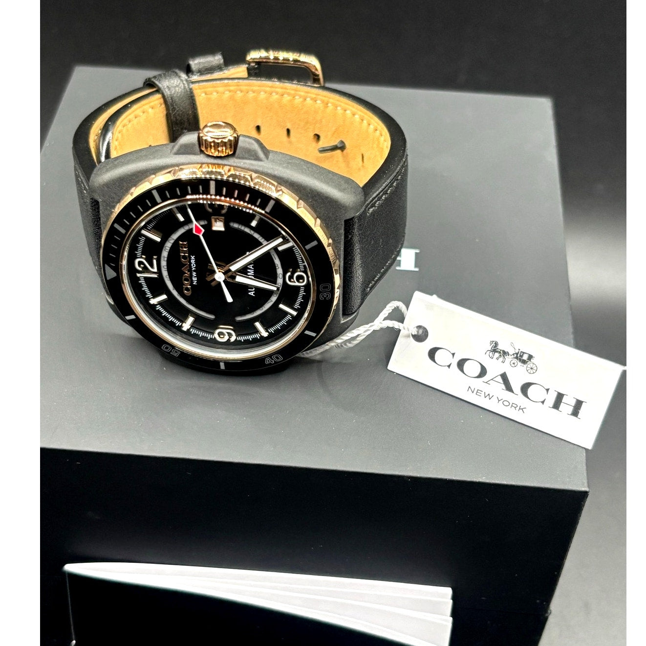 Coach Charter 14602734 Automatic 44mm Black Leather Men’s Watch NIBWT