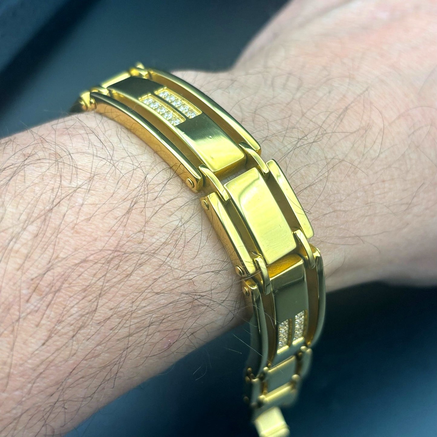 Mason Parker Men’s Gold Plated Stainless Steel ID Bracelet w/Cubic Zirconia NWT