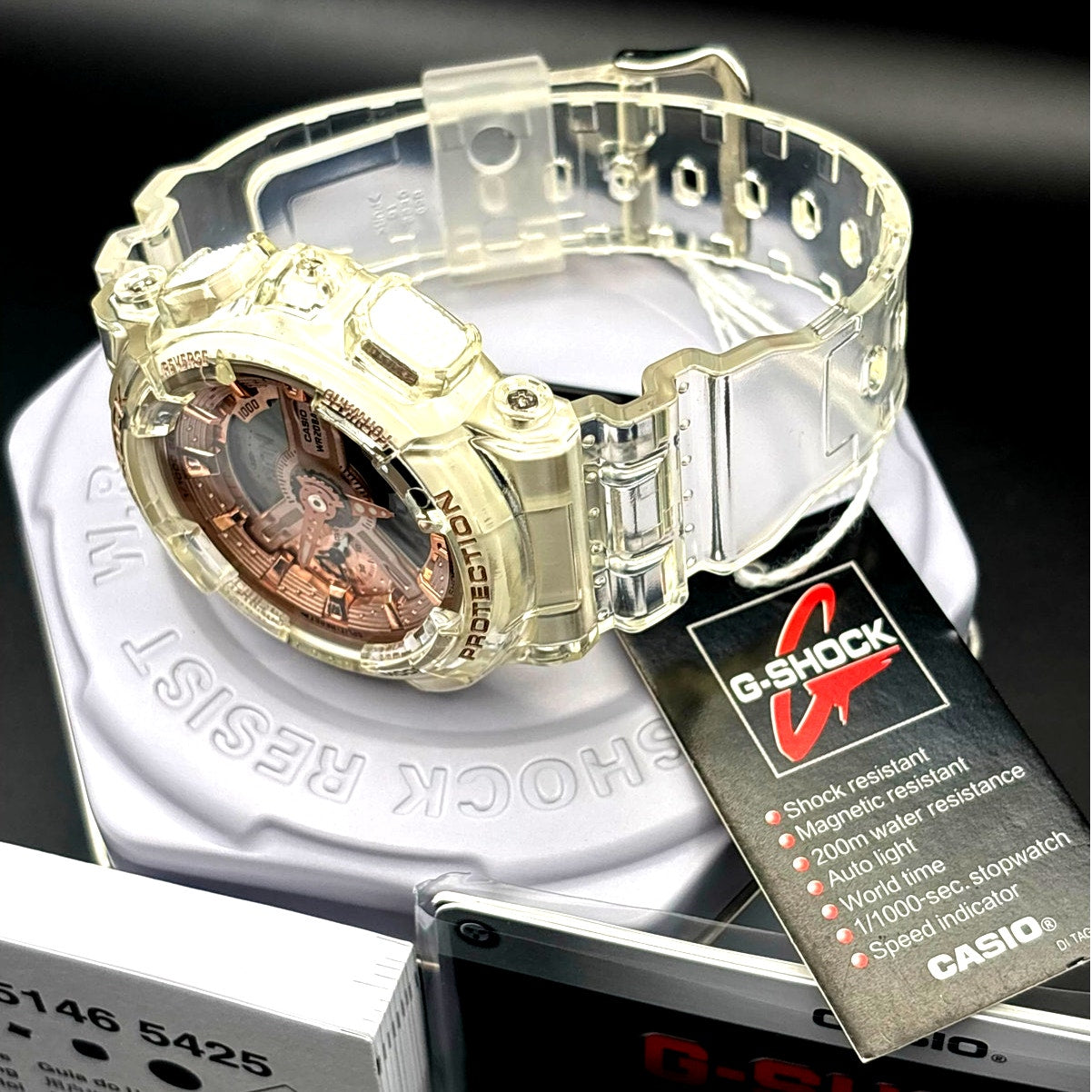 Casio G-Shock GMA-S110SR-7A Women's Rose Gold Clear Analog Digital Watch NIBWT