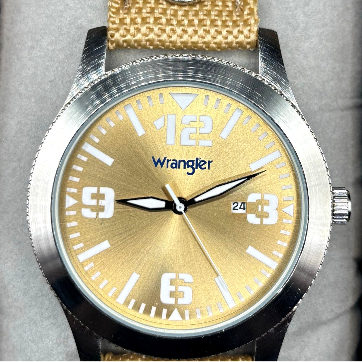 Wrangler WRW1804 5B1 Men's Quartz Watch Tan Dial Canvas Strap NIBWT