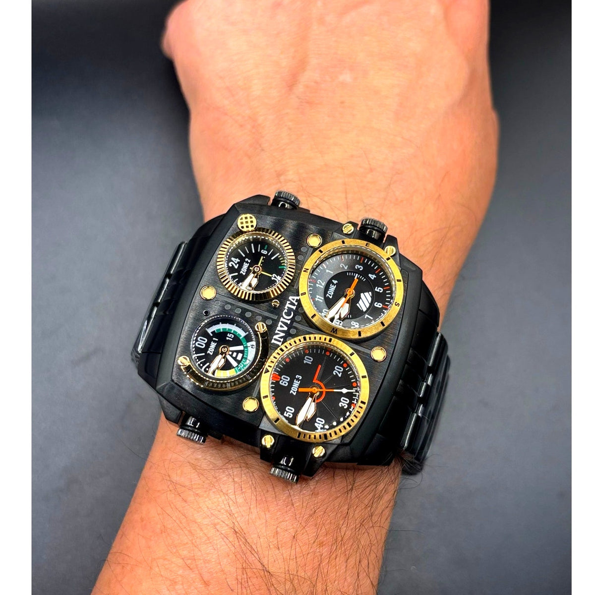 Invicta Aviator Zulu Time 49606 4 Time Zone 50mm Black Men’s Watch NIB