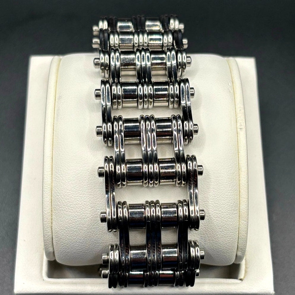 Men's Stainless Steel Motorcycle Double Chain Link 8.5" Bracelet Signed NEW