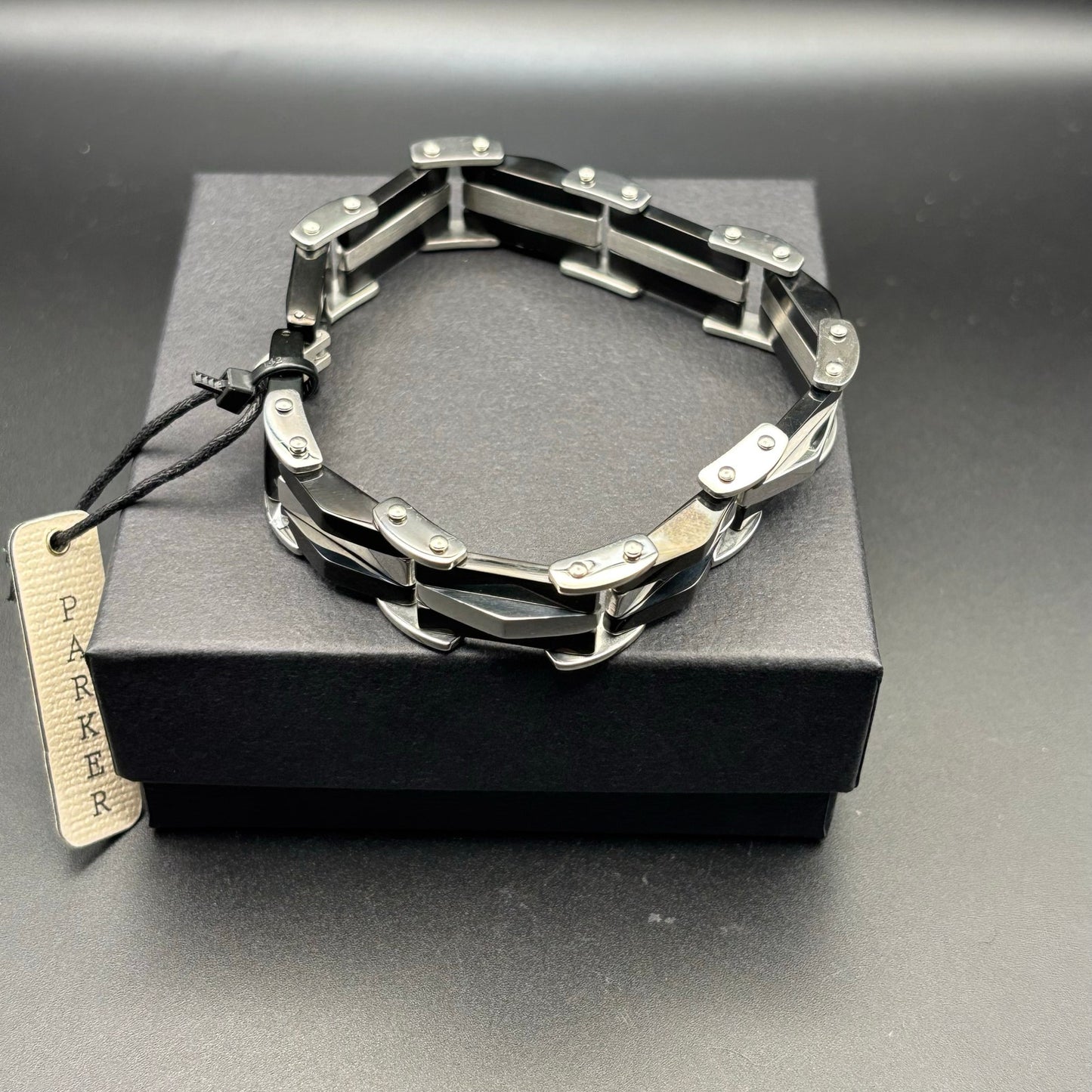 Mason Parker Mens TwoTone Stainless Steel Link Bracelet Gunmetal & Silver Finish