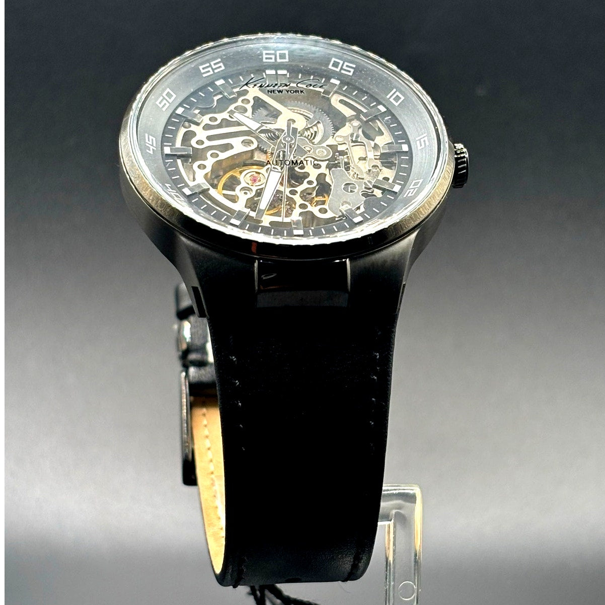 Kenneth Cole KC8048 Automatic Skeleton Men’s Watch Black Leather NIB