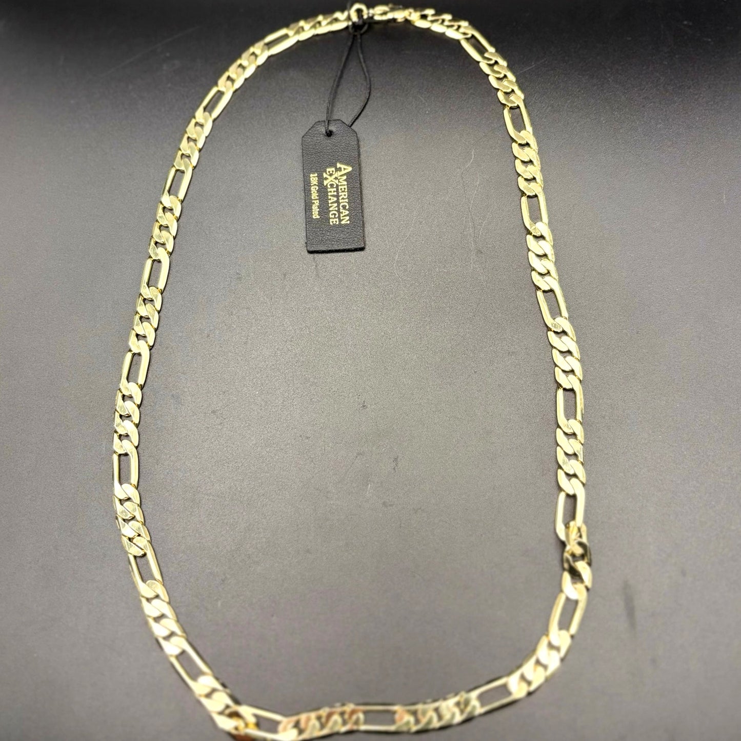 American Exchange Mens 18k Gold Plated Figaro Link 22" Inch Chain Necklace NWT
